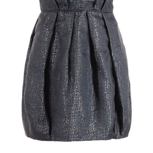 BCBGMaxAzria Runway Graphite Bubble Mini Dress 4 Silk Metallic Pleated Cocktail - Picture 5 of 10